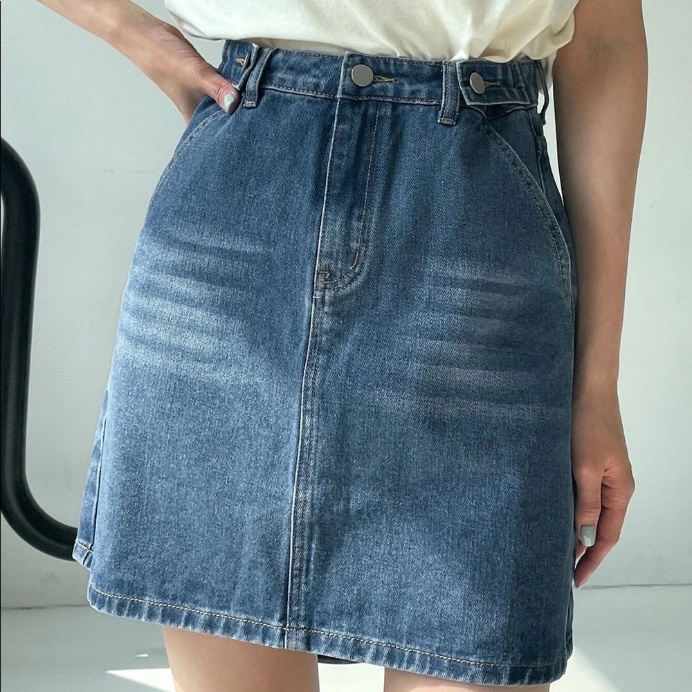 Dazy High Waisted Button Front Denim Skirt